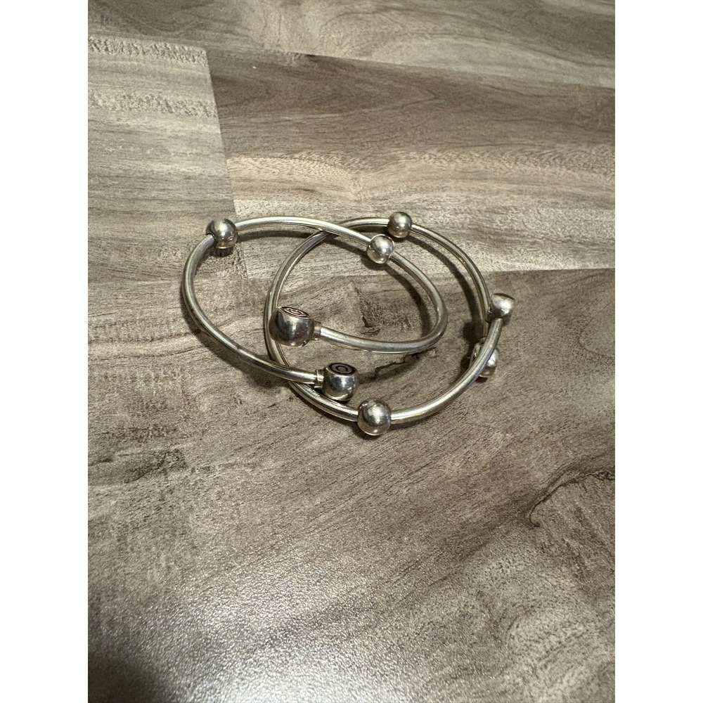 Vintage Chamilia Bypass Charm Stirling Silver Wrap Flexible Bracelets‎ set of 2